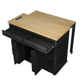 47 inch Kitchen Island with Extendable Dining Table, Rubber Wood Veneer Kitchen Table with Internal Storage Rack, Power Outlet, Kitchen island with Storage 2 Drawers 2 Cabinet