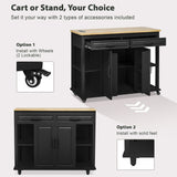 47 inch Kitchen Island with Extendable Dining Table, Rubber Wood Veneer Kitchen Table with Internal Storage Rack, Power Outlet, Kitchen island with Storage 2 Drawers 2 Cabinet