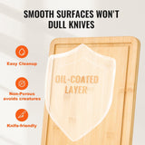 VEVOR Cutting Board, 3 Pieces, Premium Versatile Bamboo Cutting Board with Food-Grade Oil and Juice Groove,Sturdy & Durable Chopping Board with Built-in Handle, Fit for Display, Chopping & Serving