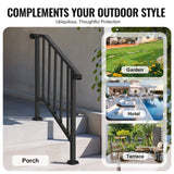 VEVOR Handrails for Outdoor Steps, 2-3 Step Stair Hand Rail Kit, Transitional Carbon Steel Railings with Installation Kit, Stair Rails for Seniors, Concrete Steps & Porch & Deck, Black Retro Arch