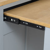 47 inch Kitchen Island with Extendable Dining Table, Rubber Wood Veneer Kitchen Table with Internal Storage Rack, Power Outlet, Kitchen island with Storage 2 Drawers 2 Cabinet