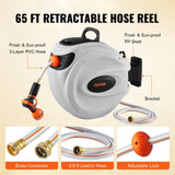VEVOR Retractable Hose Reel, 65 ft x 5/8 inch, 180° Swivel Bracket Wall-Mounted, Garden Water Hose Reel with 9-Pattern Nozzle, Automatic Rewind, Lock at Any Length, and Slow Return System