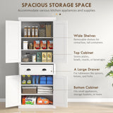 72 Kitchen Pantry Cabinet Storage, Freestanding Cupboard with Drawer 4 Doors Adjustable Shelves, White