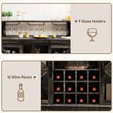 Versatile 55" Coffee Bar Cabinet with Ambient Lighting - Rustic Wine Rack and Glass Holder Perfect for Dining Room and Kitchen Spaces