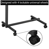 Multifunctional Adjustable Bedside Table MDF/Iron/4 Wheels With Brake, Dark Wood Grain Color