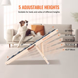 VEVOR Dog Ramp, Folding Pet Ramp for Bed, Adjustable Dog Ramp for Small, Large, Old Dogs & Cats, Wooden Pet Ramp with 39.3" Long Ramp, Adjustable from 15" to 22", Suitable for Couch, Sofa, Car
