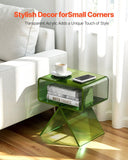 VEVOR Acrylic Nightstand Side Table, Modern Clear Bedside Table with Storage Shelf, Transparent Small End Desk for Living Room, Bedroom, Home Decor, No Assembly Needed, 11.8 x 15.4 x 17 in (Green)
