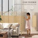 8 Panel Folding Room Divider Portable Privacy Screen Wave Fiber Room Partition for Home Office Natural