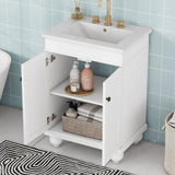 24" Modern Sleek Bathroom Vanity Elegant Ceramic Sink with Solid Wood Frame, Adjustable Shelf