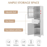 Tall Bathroom Cabinet, Freestanding Storage Cabinet with Drawer and Doors, MDF Board, Acrylic Door, Adjustable Shelf