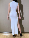 Black Sleeveless Hollow Out High Split Bodycon Dress