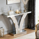 Mirror console table, modern entrance table, foyer table, storage desk, unique V-shaped design