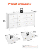 VEVOR 9 Drawer Dresser, Wooden Chest of Drawers with Sliding and Anti-tip Device, Retro Minimalist Dresser Chest, Closet Storage TV Stand Organizer for Living Room, Hallway, Bedroom, Entryway, White