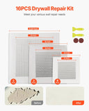 VEVOR 16PCS Drywall Repair Kit, 4/6/8-inch Aluminum Dry Wall Repair Patch Kit with 2 Scrapers & 2 Sandpapers, Self-Adhesive Drywall Patches for Nail Holes, Wall Cracks, Peeling, Scraping