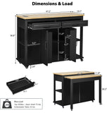 47 inch Kitchen Island with Extendable Dining Table, Rubber Wood Veneer Kitchen Table with Internal Storage Rack, Power Outlet, Kitchen island with Storage 2 Drawers 2 Cabinet