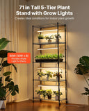 VEVOR Plant Shelf with Grow Light, 5-Tier Indoor Plant Stand, 71 in Tall Plants Display Rack with Wheels & 4/9/14H Timer, 80W T5 LED Full Spectrum Grow Lights, Flower Pot Holder for Seed Starting