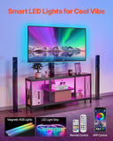 VEVOR 45" TV Stand with Mount for up to 75 in TVs, Entertainment Center with Power Outlet & LED Lights, Height Adjustable TV Console with Mount with 3 Tiers Storage Cabinets for Bedroom, Living Room