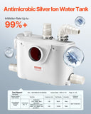 VEVOR Macerator Pump, 500W, 29 GPM Flow, 26 ft/8 m Head, Macerator Sewerage Toilet Pump with 4 Water Inlets, Waste Water Disposal Upflush Machine for Toilet, Basement, Shower, Sink, Laundry, Bathtub