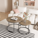 Nesting Coffee Table Set of 2, 27.6inch Round Coffee Table Industrial Wood Finish with Sturdy Metal Frame, End Table Side Tables for Living Room Bedroom Balcony Yard