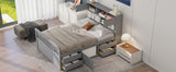 Full Size Captain Platform Bed Frame with Storage Bookcases and Shelves,Four Drawers,Gray