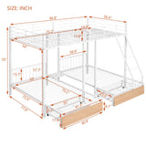 Full Over Twin & Twin Bunk Bed, Metal Triple Bunk Bed with Drawers and Guardrails