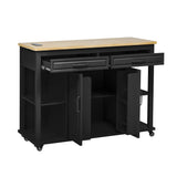 47 inch Kitchen Island with Extendable Dining Table, Rubber Wood Veneer Kitchen Table with Internal Storage Rack, Power Outlet, Kitchen island with Storage 2 Drawers 2 Cabinet