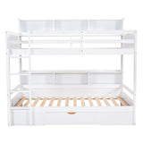 Twin Size Bunk Bed with Built-in Shelves Beside both Upper and Down Bed and Storage Drawe