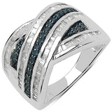 1.02 Carat Genuine Blue Diamond & White Diamond .925 Sterling Silver Ring