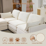 104' Plush Cloud 3 Seater Sofa: Modular 3 Seater Sofa + Ottoman with 22' Beige Chenille Cushions + 2 Throw Pillows - Compact Size for Apartment, Living Room, Bedroom (Beige)