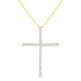 .925 Sterling Silver 3.0 Cttw Round Shape Diamond 1-1/2" Cross Pendant with Box Chain Necklace (I-J Color, I2-I3 Clarity) - 18"