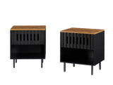 Set of 2 Mid Century Modern Nightstand with Grille Striped Doors,