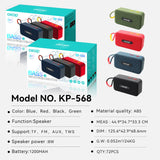 KP-568 Best-Selling Mini Square Bluetooth Speaker Portable Wireless Speaker With Handle Card Slot And Bass In Stock