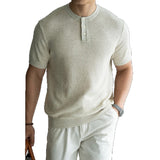Mens Casual Short-sleeved Knit Top With A Half-placket