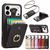 Leather Phone Case With Ring Holder And Card Slot Drop Proof Protective Case