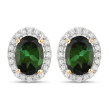 1.92 Carat Genuine Green Tourmaline and White Diamond 14K Yellow Gold Earrings