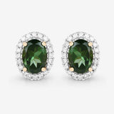 1.92 Carat Genuine Green Tourmaline and White Diamond 14K Yellow Gold Earrings