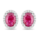 1.96 Carat Genuine Ruby and White Diamond 14K White Gold Earrings
