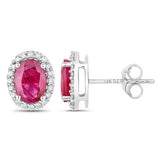 1.96 Carat Genuine Ruby and White Diamond 14K White Gold Earrings