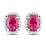 1.96 Carat Genuine Ruby and White Diamond 14K Yellow Gold Earrings