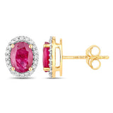 1.96 Carat Genuine Ruby and White Diamond 14K Yellow Gold Earrings