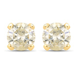 0.98 Carat Genuine LB Diamond 14K Yellow Gold Earrings