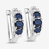 1.66 Carat Genuine Blue Sapphire and White Topaz .925 Sterling Silver Earrings