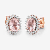 1.61 Carat Genuine Morganite and White Diamond 14K Rose Gold Earrings