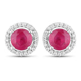 1.22 Carat Genuine Ruby and White Diamond 14K White Gold Earrings