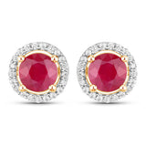 1.22 Carat Genuine Ruby and White Diamond 14K Yellow Gold Earrings