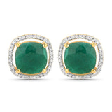 4.40 Carat Dyed Emerald and White Diamond .925 Sterling Silver Earrings