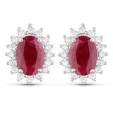 2.02 Carat Genuine Ruby and White Diamond 14K White Gold Earrings