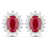 2.02 Carat Genuine Ruby and White Diamond 14K Yellow Gold Earrings