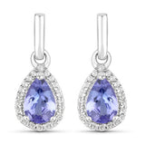 0.85 Carat Genuine Tanzanite and White Topaz .925 Sterling Silver Earrings