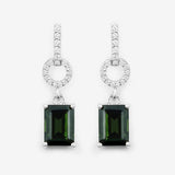 2.28 Carat Genuine Green Tourmaline and White Diamond 14K White Gold Earrings